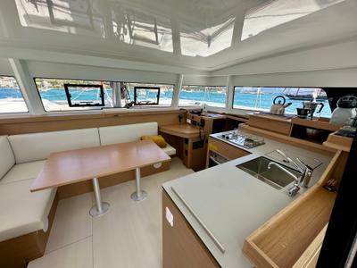 Salon of Floki, a Excess 11 catamaran at Port de Pollença, Spain