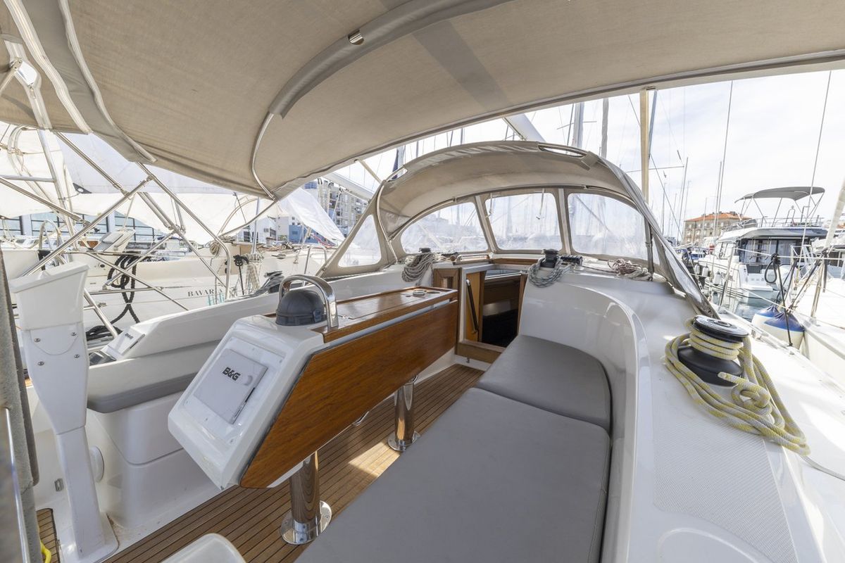 Cockpit of Lena, a Bavaria Cruiser 34 Style sailboat at Zadar, Croatia
