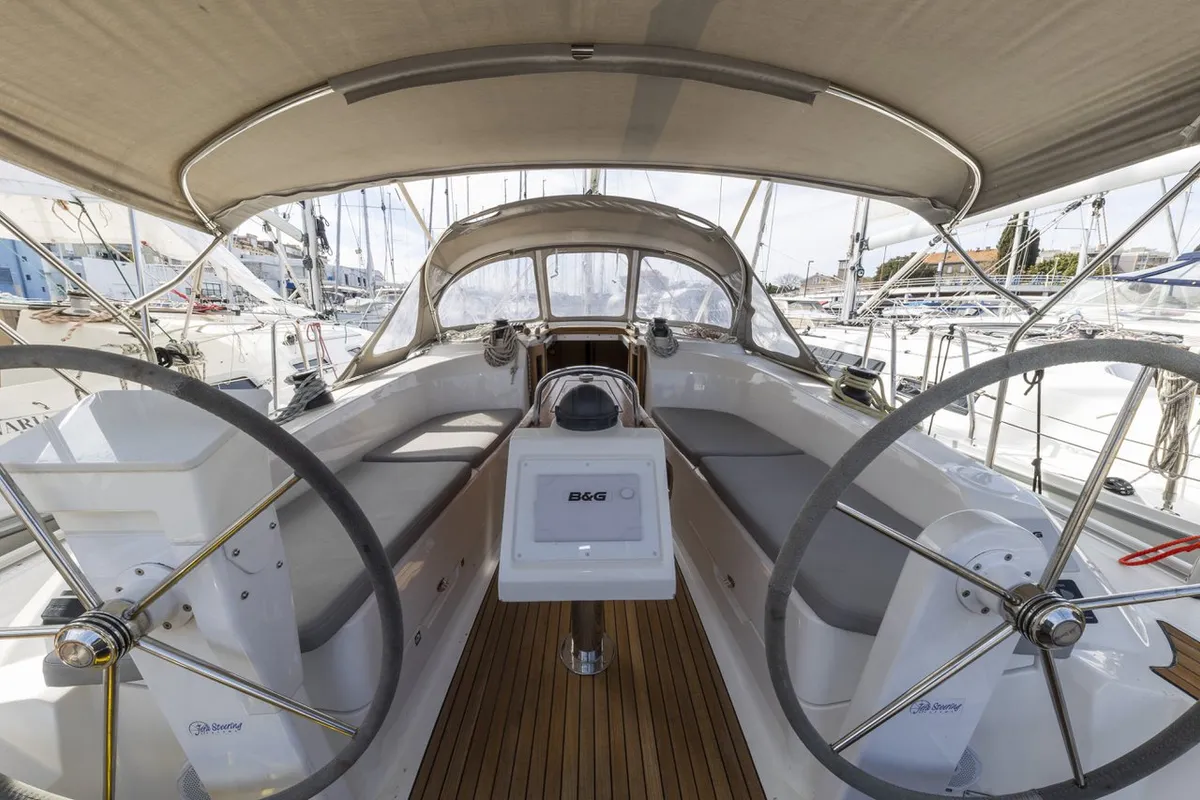 Cockpit of Lena, a Bavaria Cruiser 34 Style sailboat at Zadar, Croatia