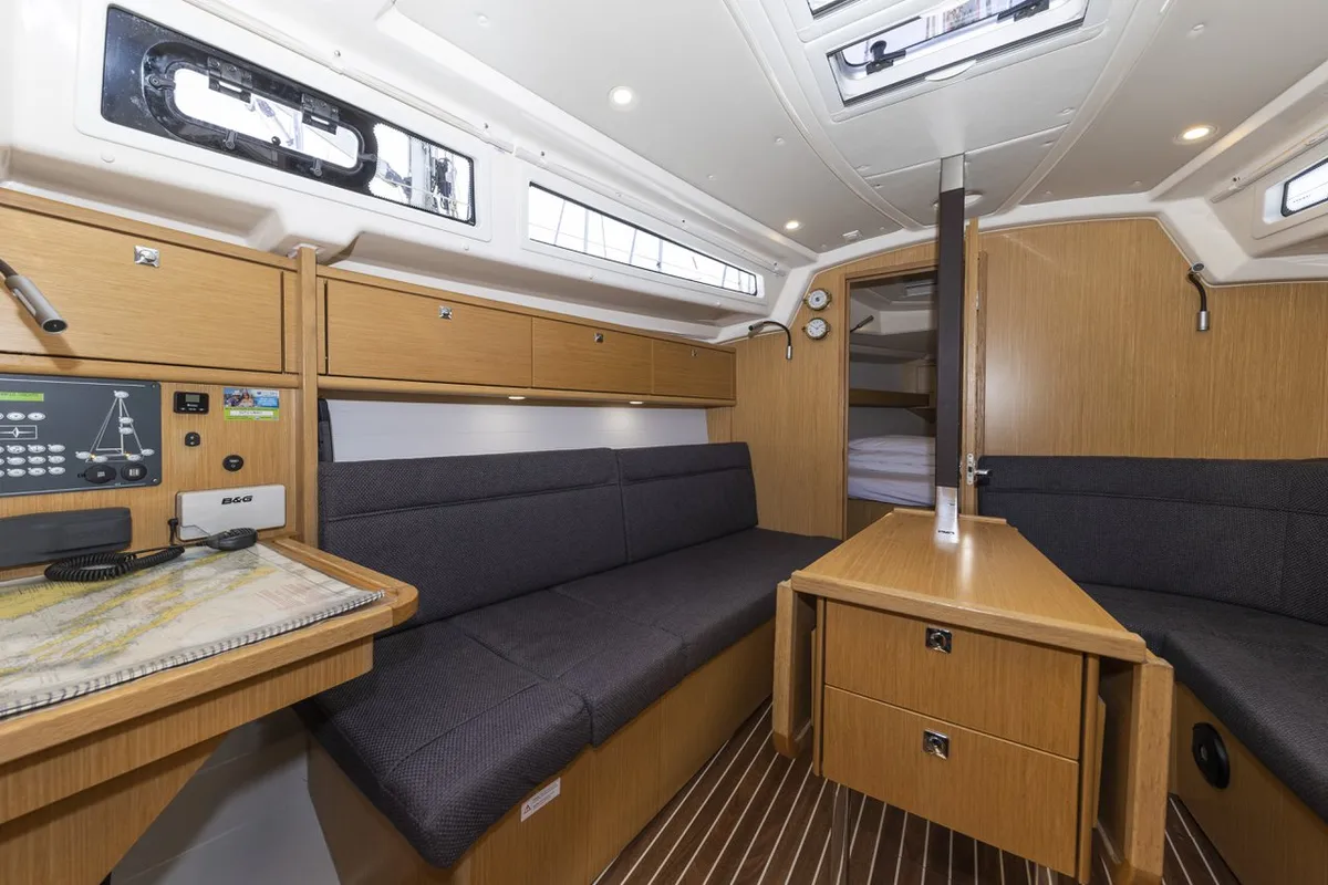 Salon of Lena, a Bavaria Cruiser 34 Style sailboat at Zadar, Croatia