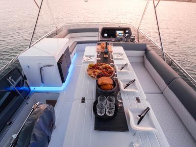 Salon of FGStar Mini, a Galeon 440 Fly (Diesel) yacht at Seget Donji, Croatia
