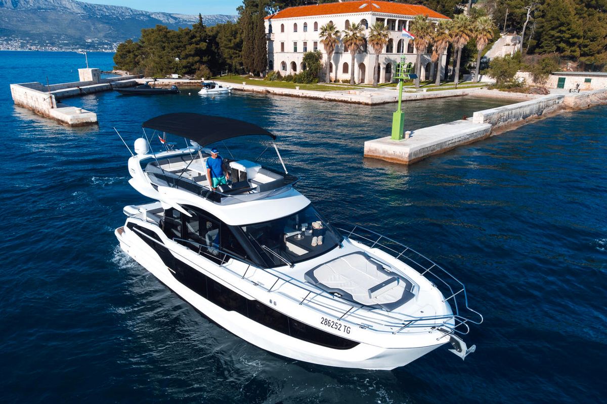 Exterior view of FGStar Mini, a Galeon 440 Fly (Diesel) yacht at Seget Donji, Croatia