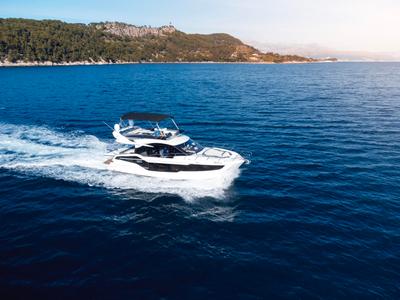 Deck of FGStar Mini, a Galeon 440 Fly (Diesel) yacht at Seget Donji, Croatia