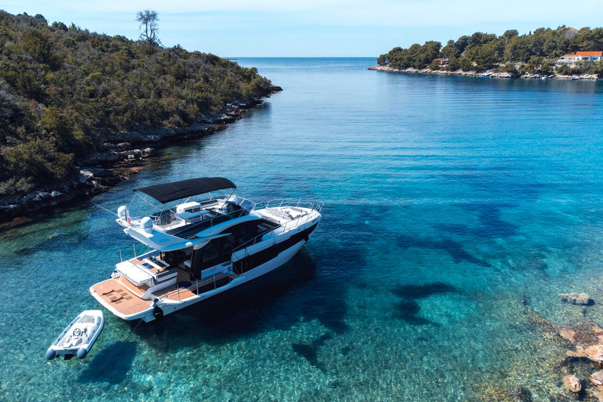 Exterior view of FGStar Mini, a Galeon 440 Fly (Diesel) yacht at Seget Donji, Croatia