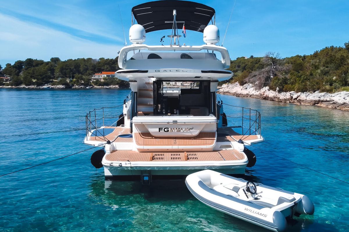 Exterior view of FGStar Mini, a Galeon 440 Fly (Diesel) yacht at Seget Donji, Croatia