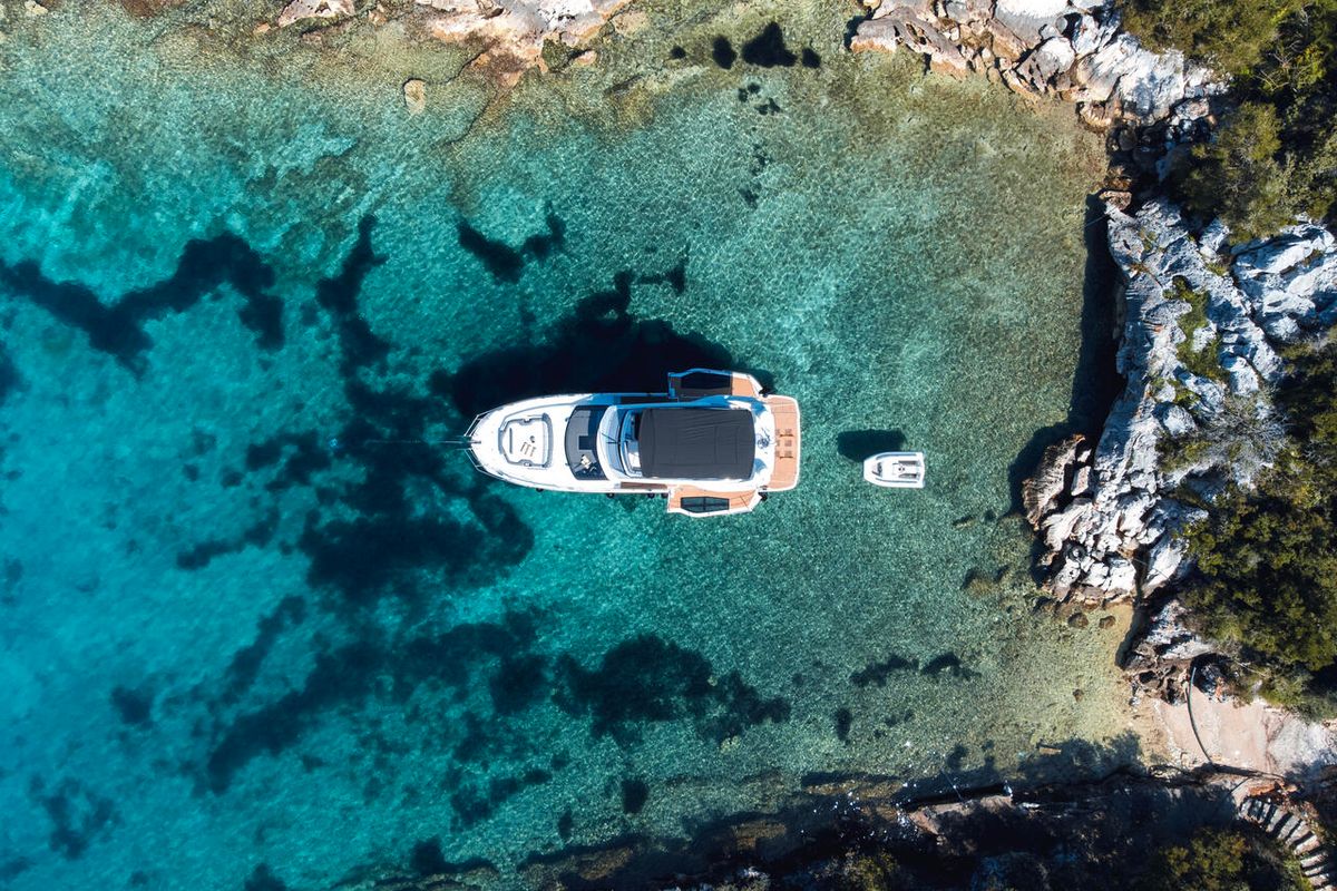 Exterior view of FGStar Mini, a Galeon 440 Fly (Diesel) yacht at Seget Donji, Croatia
