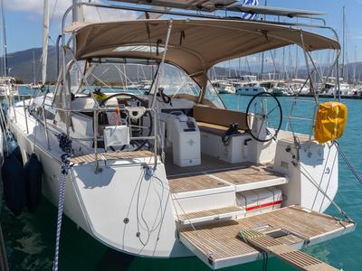 Cockpit of Maria, a Jeanneau Sun Odyssey 490 sailboat at Municipal Unit of Lefkada, Greece