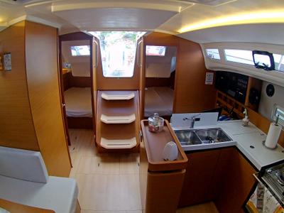 Galley of Evelina, a Jeanneau Sun Odyssey 410 sailboat at Lavreotiki Municipal Unit, Greece