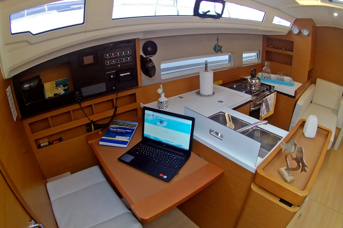 Galley of Evelina, a Jeanneau Sun Odyssey 410 sailboat at Lavreotiki Municipal Unit, Greece