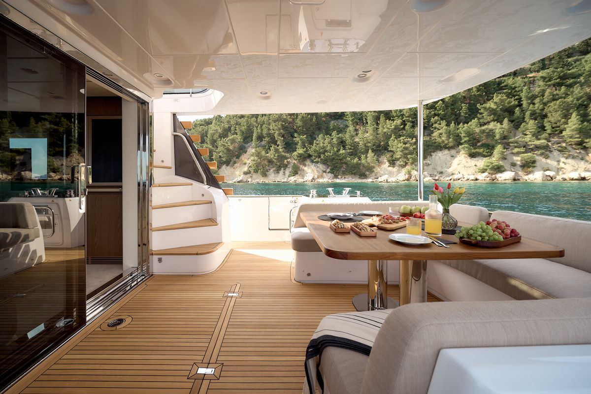 Deck of Princess M, a Azimut Magellano 66 yacht at Podstrana - Miljevac, Croatia