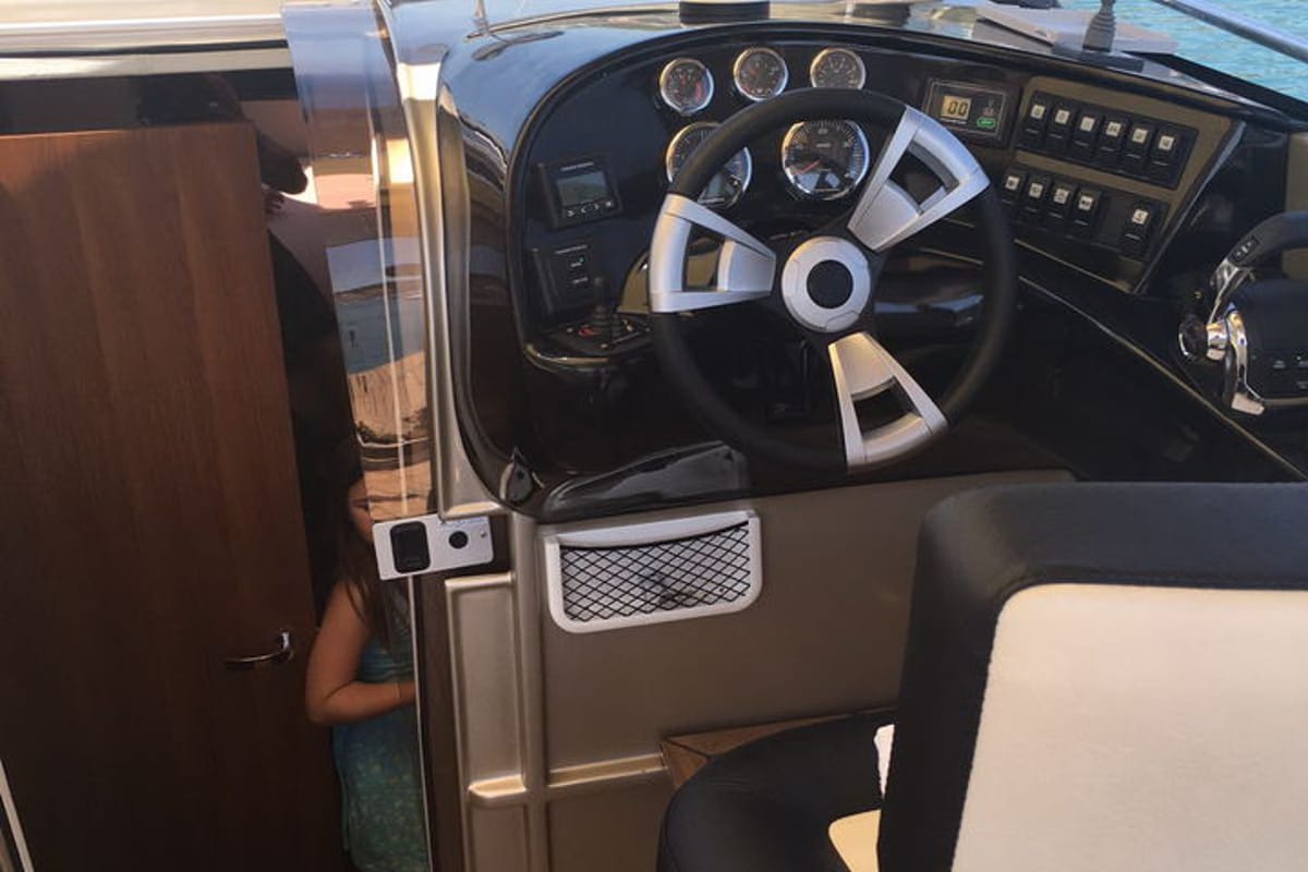Cockpit of Laura, a Grginić jahte Mirakul 30 motorboat at Grad Biograd na Moru, Croatia