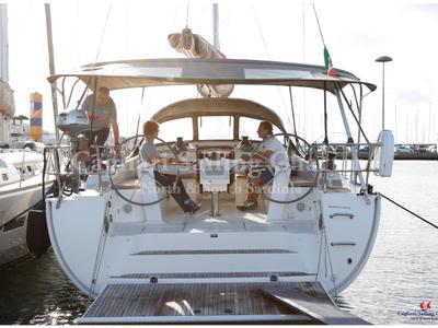 Deck of Mediterranea, a Bavaria Cruiser 51 sailboat at Cagliari, Italy