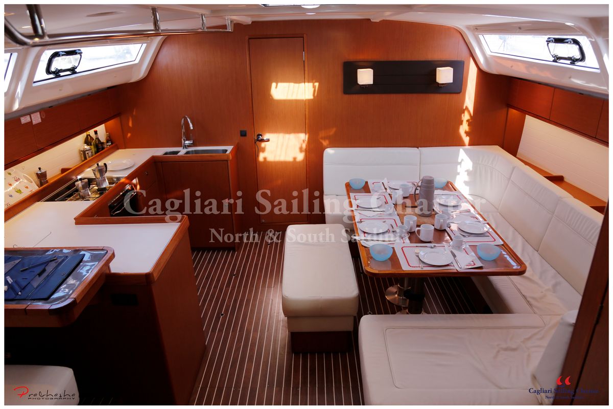 Salon of Mediterranea, a Bavaria Cruiser 51 sailboat at Cagliari, Italy