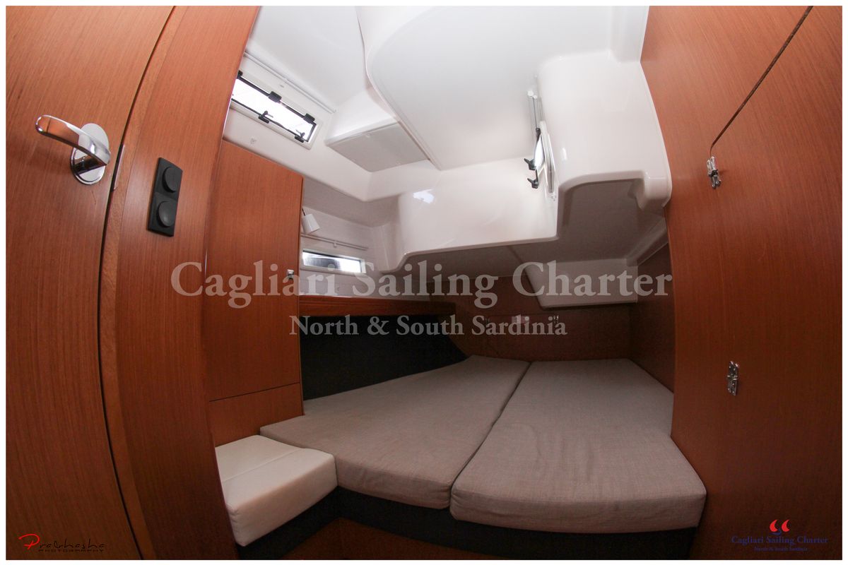 Cabin on Mediterranea, a Bavaria Cruiser 51 sailboat at Cagliari, Italy