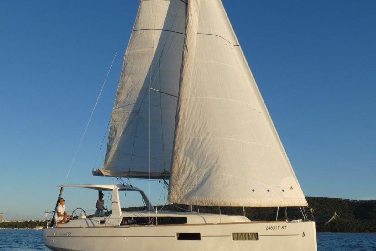 Exterior view of Lorenzo, a Beneteau Oceanis 35 sailboat at Split, Croatia