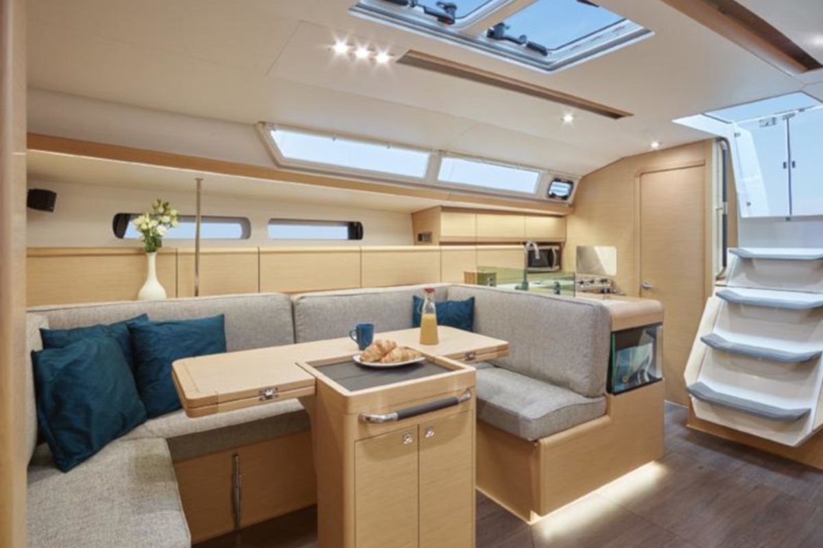 Salon of Matar, a Jeanneau Sun Odyssey 449 sailboat at Cagliari, Italy