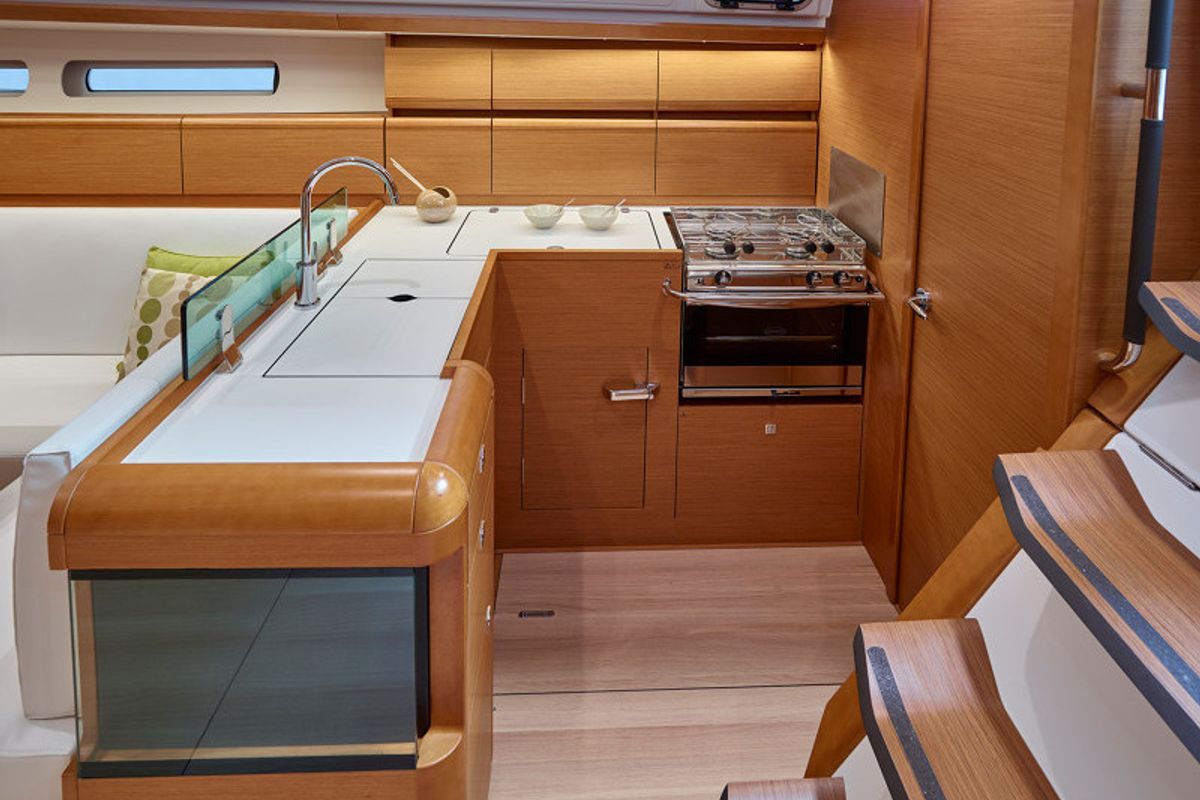 Galley of Matar, a Jeanneau Sun Odyssey 449 sailboat at Cagliari, Italy