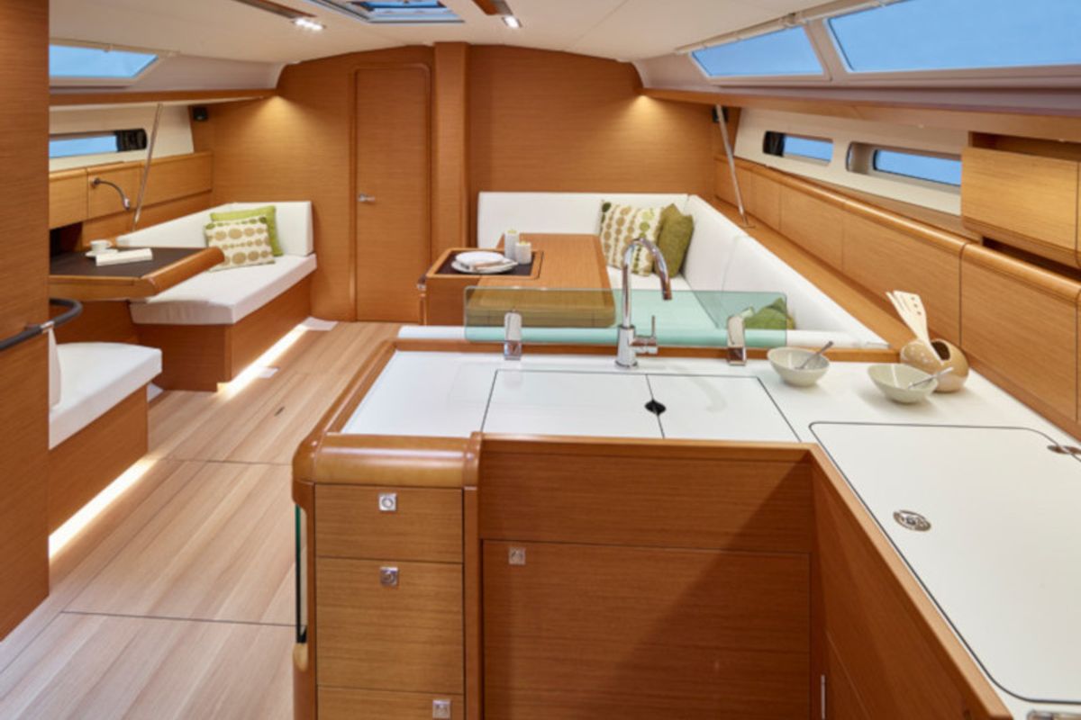 Salon of Matar, a Jeanneau Sun Odyssey 449 sailboat at Cagliari, Italy
