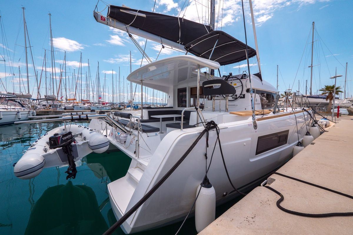 Exterior view of Blue Eyes, a Lagoon 40 catamaran at Split, Croatia