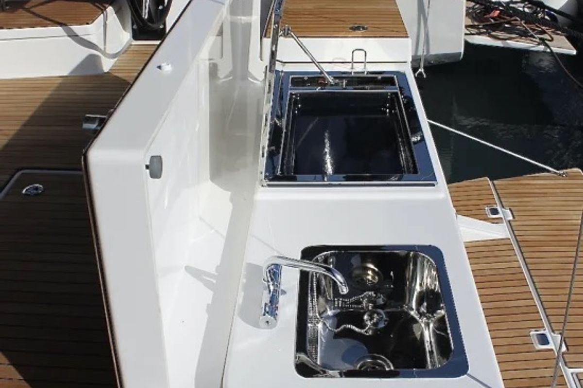 Deck of Taddarita, a Dufour 530 sailboat at Palermo, Italy