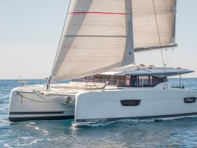 Exterior view of Gabian, a Fountaine Pajot Astréa 42 catamaran at Cogolin, France