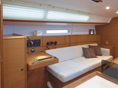 Salon of Glazdo, a Jeanneau Sun Odyssey 379 sailboat at Port Navalo, France