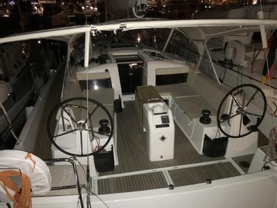 Cockpit of Rebelezza, a Jeanneau Sun Odyssey 440 sailboat at Palma de Mallorca, Spain