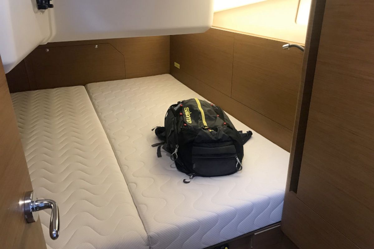 Cabin on Rebelezza, a Jeanneau Sun Odyssey 440 sailboat at Palma de Mallorca, Spain