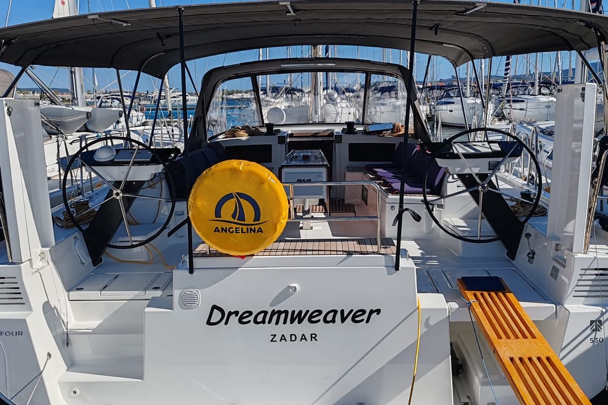 Cockpit of Dreamweaver, a Dufour 530 sailboat at Općina Sukošan, Croatia