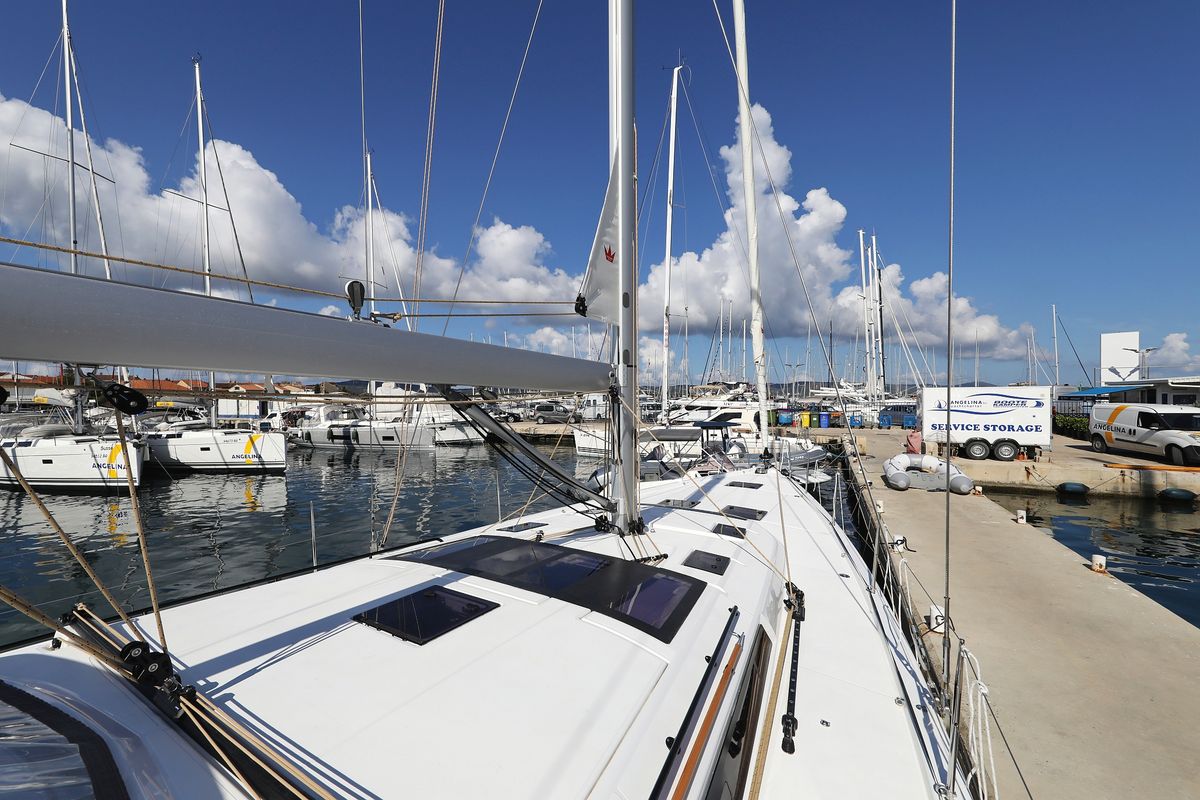 Deck of Dreamweaver, a Dufour 530 sailboat at Općina Sukošan, Croatia