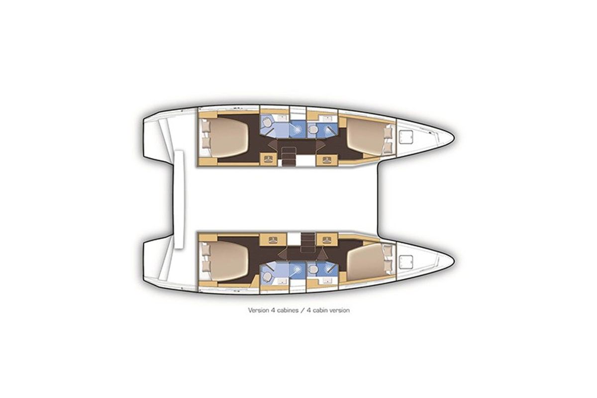 Floor plan of Olympios Zeus, a Lagoon 42 catamaran at Agios Stefanos, Greece