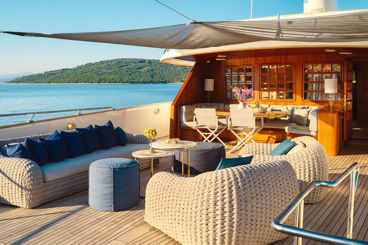 Deck of To je to, a Benetti Classic 115 yacht at Grad Trogir, Croatia