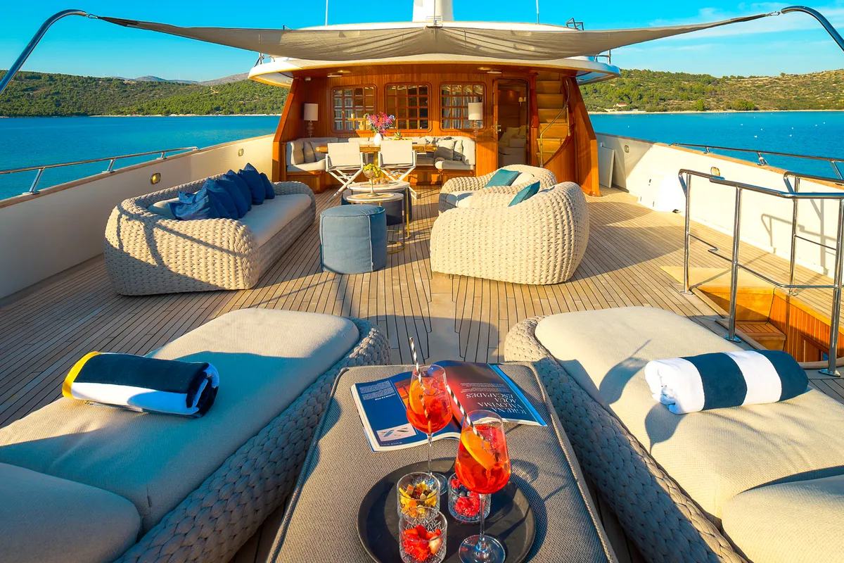 Deck of To je to, a Benetti Classic 115 yacht at Grad Trogir, Croatia