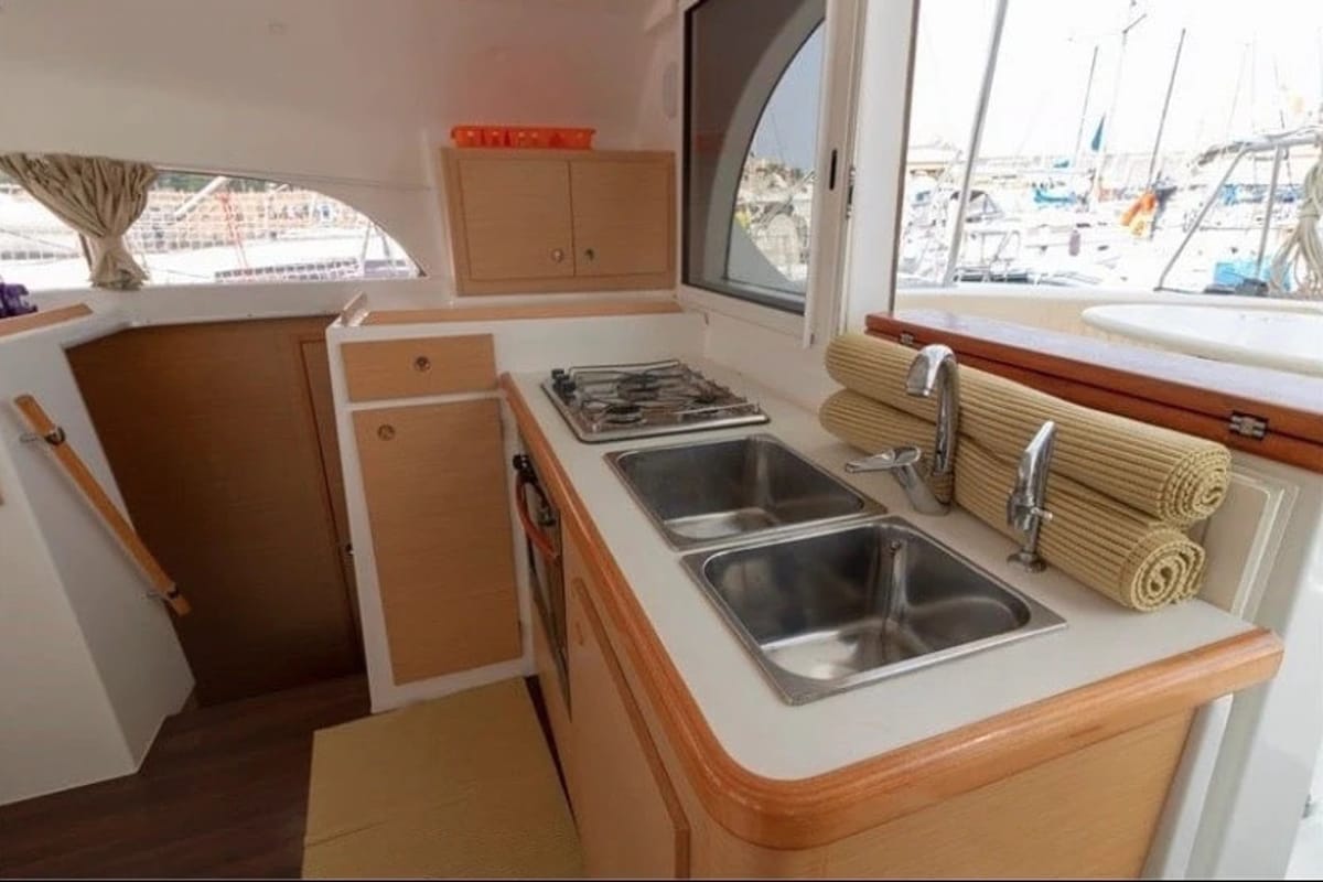 Galley of Giulia, a Lagoon 380 catamaran at Marsala, Italy