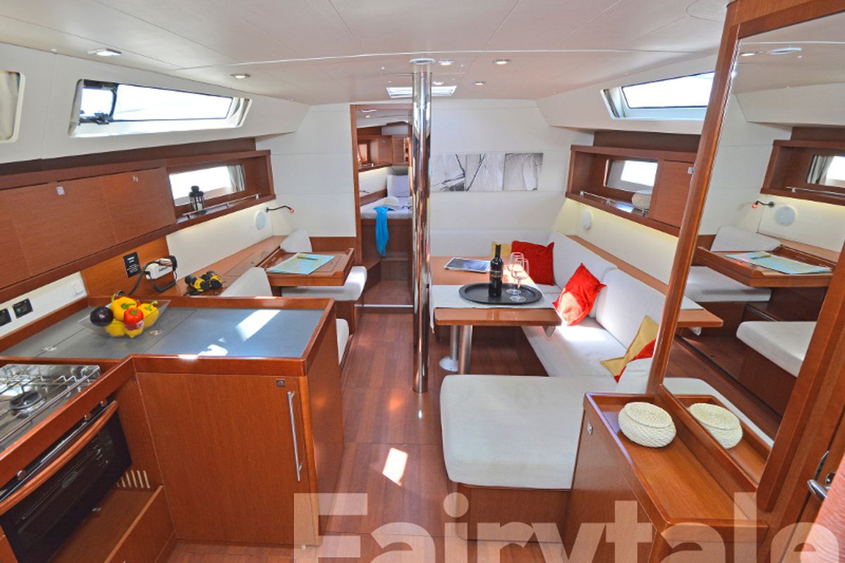 Salon of Fairytale, a Beneteau Oceanis 41 sailboat at Kos, Greece