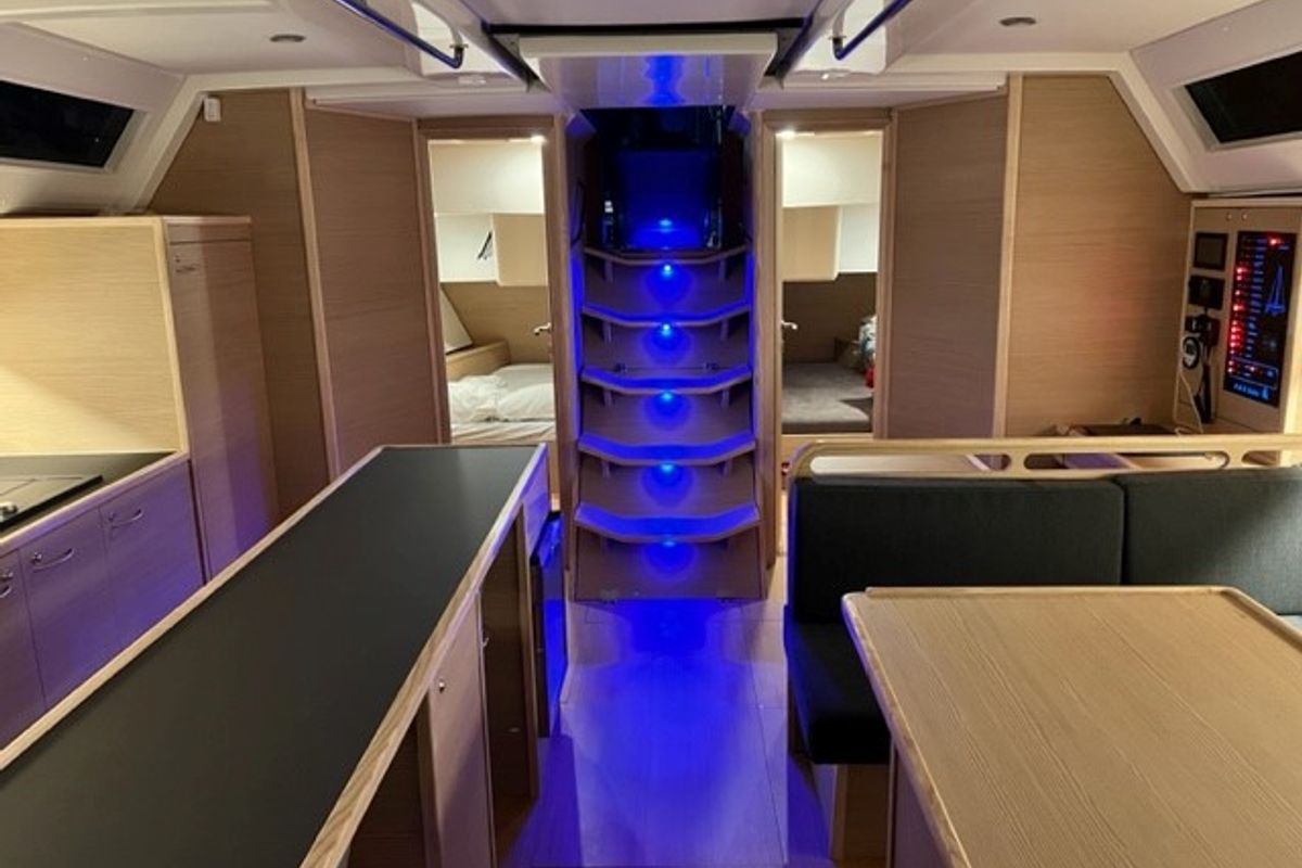 Salon of Aurora Blu, a D&D Kufner 54 Exclusive sailboat at Salerno, Italy