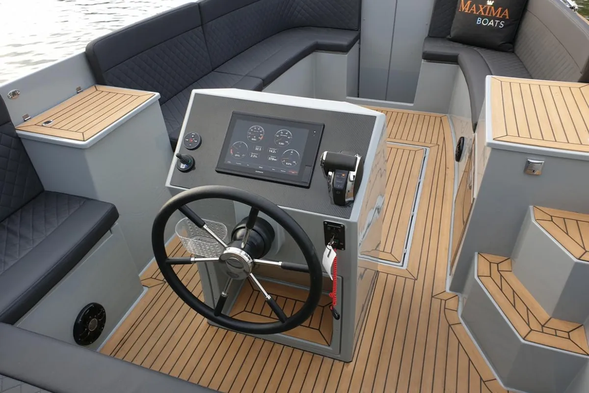 Cockpit of Vis, a Maxima Boats Maxima 840 motorboat at Seget Donji, Croatia