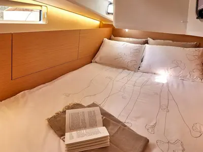 Cabin on Chimera, a Jeanneau Sun Odyssey 410 sailboat at Municipal Unit of Lefkada, Greece