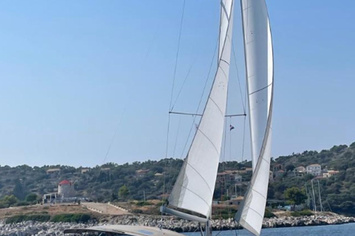 Exterior view of Chimera, a Jeanneau Sun Odyssey 410 sailboat at Municipal Unit of Lefkada, Greece