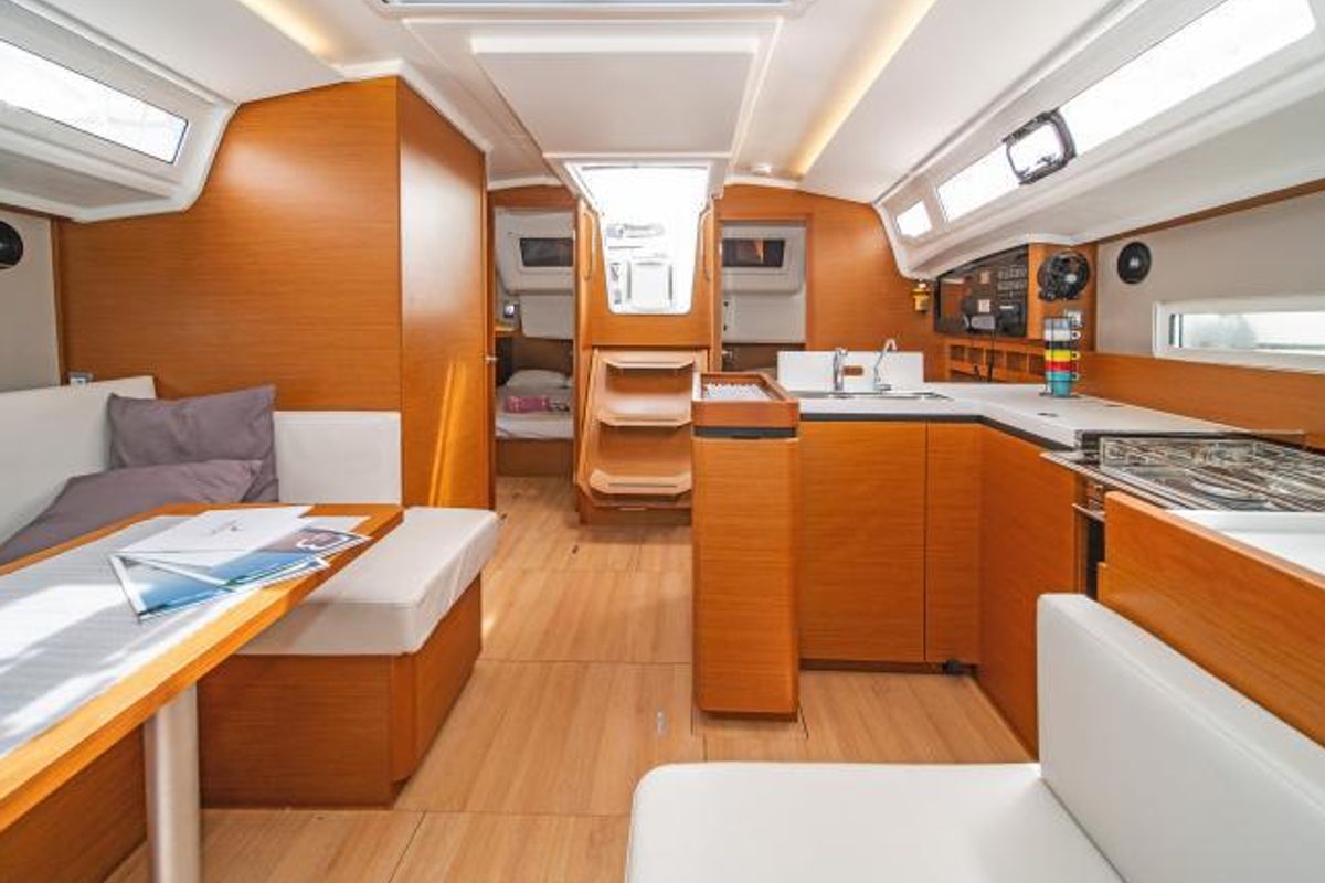 Salon of Chimera, a Jeanneau Sun Odyssey 410 sailboat at Municipal Unit of Lefkada, Greece