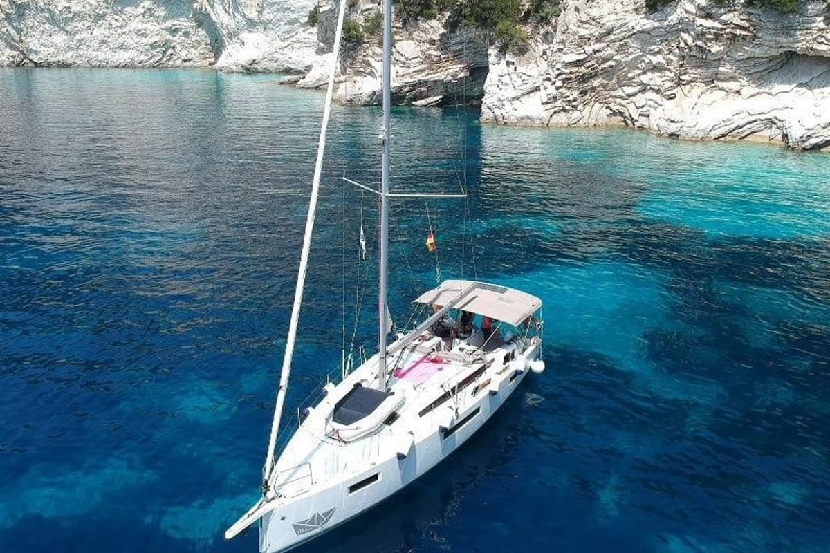Chimera, a Jeanneau Sun Odyssey 410 sailboat at Municipal Unit of Lefkada, Greece