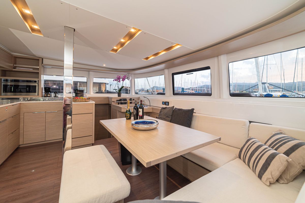 Salon of Ervis, a Lagoon 46 catamaran at Municipal Unit of Lefkada, Greece
