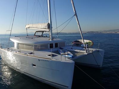 Exterior view of Sailing Blue 4, a Lagoon 400 S2 catamaran at Athens, Greece