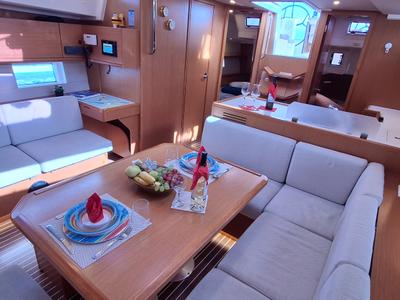 Salon of Lady Flora 1, a Bavaria C45 sailboat at Municipal Unit of Lefkada, Greece