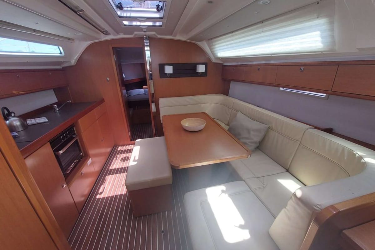 Salon of Nafsika, a Bavaria Cruiser 41 sailboat at Kontokali, Greece