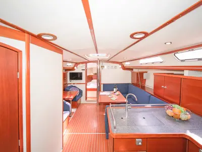 Salon of Aeolus, a Hanse Yachts Hanse 400 sailboat at Preveza, Greece
