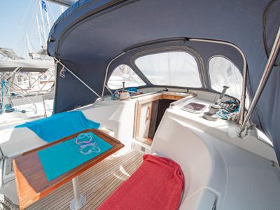 Deck of Aeolus, a Hanse Yachts Hanse 400 sailboat at Preveza, Greece