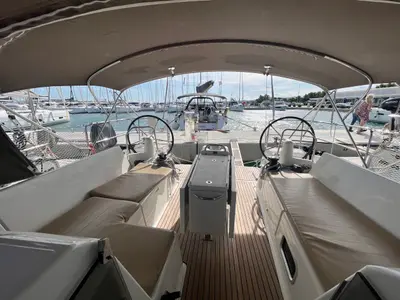 Cockpit of Petra, a Jeanneau Sun Odyssey 440 sailboat at Općina Sukošan, Croatia