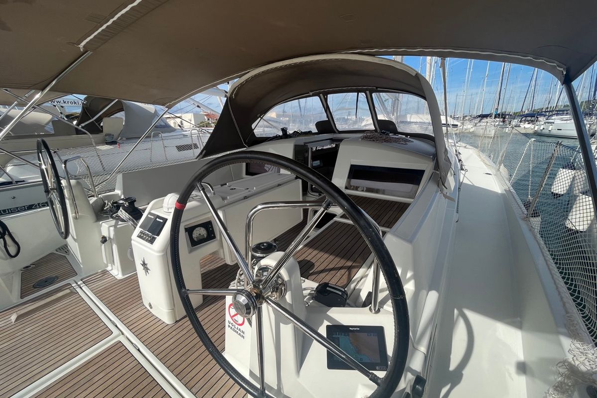 Cockpit of Petra, a Jeanneau Sun Odyssey 440 sailboat at Općina Sukošan, Croatia