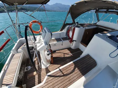 Cockpit of Aqua, a Jeanneau Sun Odyssey 33i sailboat at Baan Salak Phet, Thailand
